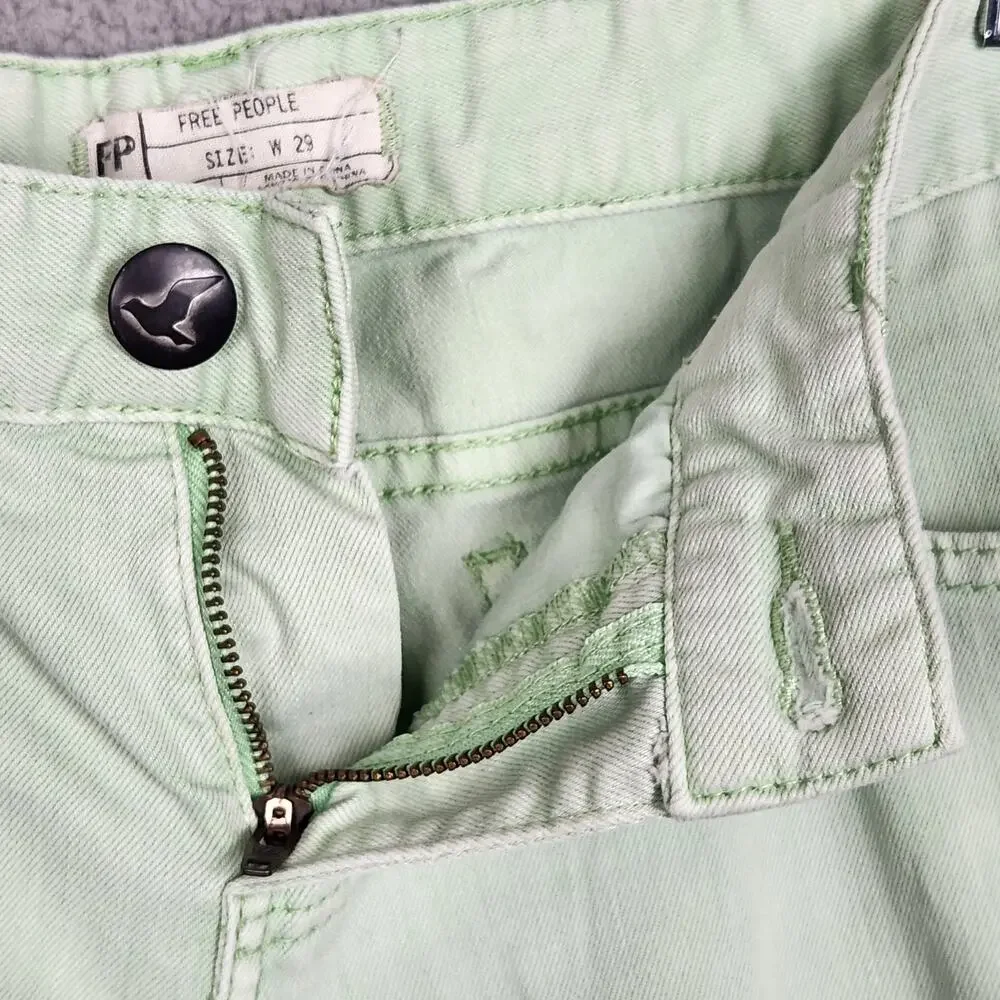 FREE PEOPLE Jeans Womens Size 29 Green Mint Ankle Zip Skinny Denim Pockets